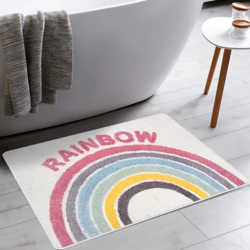 Vista 4 de Hi Space Alfombra de baño de 31.5 x 19.7 pulgadas, antideslizante, lavable a máquina, suave, absorbente, bonita, alfombra de baño de felpa
