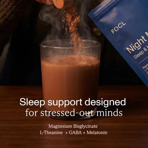Vista 4 de FOCL Mezcla de bebida nocturna de magnesio para dormir, polvo natural para ayudar al sueño para adultos con L-teanina, apigenina, reishi y GABA, sin