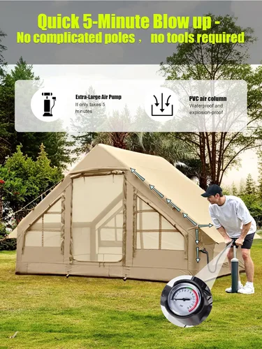Vista 2 de Carpas inflables para acampar - Tienda de glamping fácil de inflar con bomba manual, tienda inflable de aire de PVC impermeable para acampar
