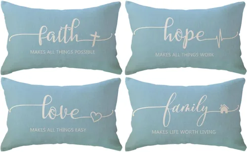 Vista 18 de Fundas de almohada inspiradoras con texto inspirador, fe, esperanza, amor, familia, fundas de almohada decorativas de 18 x 18 pulgadas, fundas