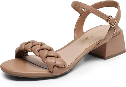 Vista 11 de DREAM PAIRS Zapatos de tacón bajo para mujer con correa de tobillo y puntera abierta trenzada, tacón grueso, sandalias de tacón grueso para fiestas