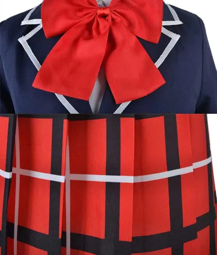 Vista 3 de Anime Takanashi Rikka Cosplay uniforme escolar conjunto con abrigo calcetines corbata