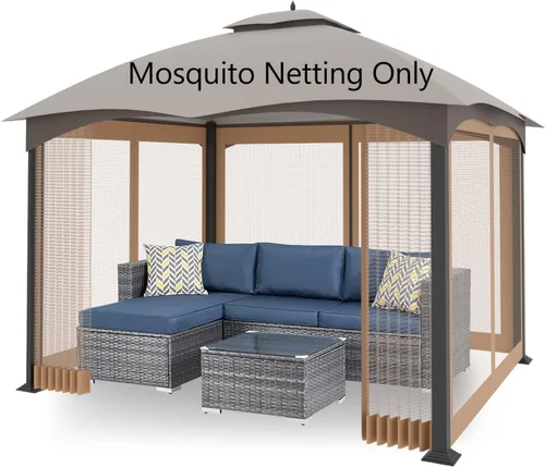 Vista 7 de Tanxianzhe Mosquitera de Repuesto para Gazebo de 10'x10' Paredes Mosquiteras de Patio de 4 Paneles con Cremallera (Marrón)
