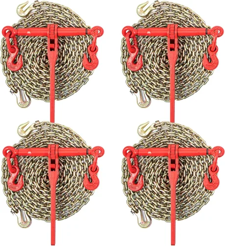 Vista 11 de VEVOR Tensor de cadena de trinquete, cadenas G80 de 5/16 pulgadas x 10 pies, carga de trabajo de 8000 libras de tensor de carga de trinquete, juego