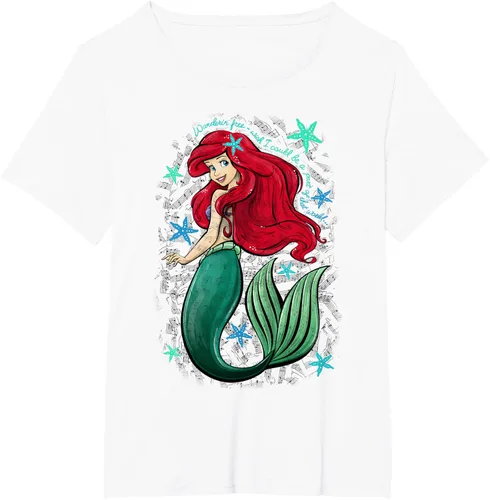 Vista 47 de Disney The Little Mermaid - Camiseta con notas musicales de Ariel, talla S Blanco
