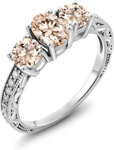 Vista 53 de Gem Stone King Anillo de compromiso de 3 piedras preciosas de oro blanco de 10 quilates con piedra natal y diamantes cultivados en laboratorio