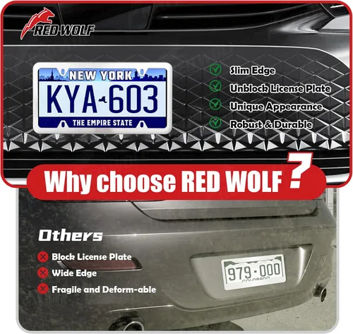 Vista 4 de RED WOLF Marco de Matrícula de Acero Inoxidable con 4 Agujeros, Pulido Espejo Plateado, Kit de Cubierta de Placa con Tornillos Cromados, Tapas