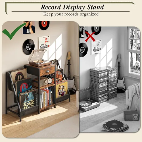 Vista 6 de Soporte para tocadiscos con cajón, mesa para tocadiscos con almacenamiento de discos de vinilo de hasta 280 álbumes, soporte giratorio con estante