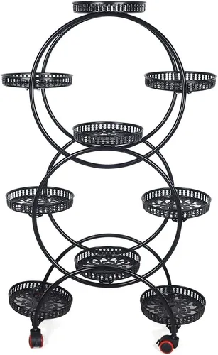 Vista 2 de Soporte de metal para plantas de 6 niveles con ruedas, soporte para macetas para plantas de interior, soporte para plantas de interior, soporte
