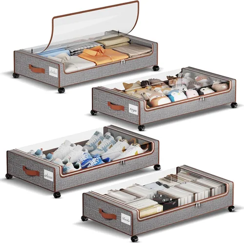 Vista 10 de Yecaye Almacenamiento Debajo de la Cama con Ruedas, 2 Paquetes de Cajas de Almacenamiento Debajo de la Cama con Tapas Transparentes y Etiqueta, 60L