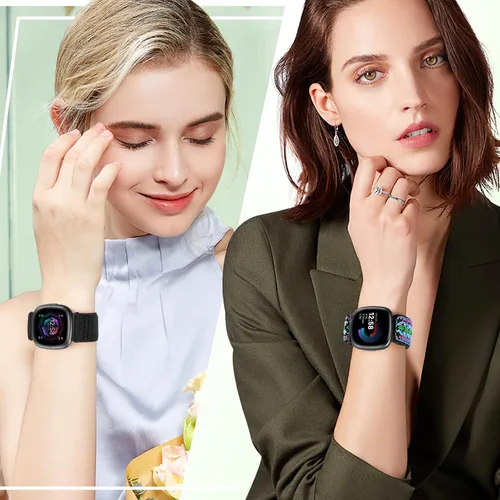 Vista 6 de Vodtian Paquete de 4 bandas elásticas compatibles con Fitbit Versa 4/3 / Sense 2, correas de bucle deportivo de repuesto ajustables de nylon