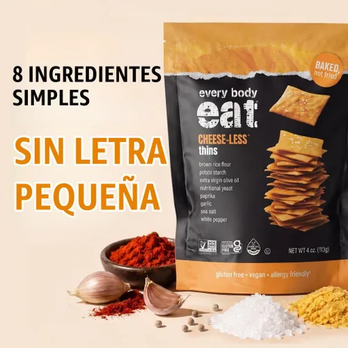 Vista 3 de Every Body Eat Snack Thins, sabor sin queso, vegano, sin gluten y sin lácteos (paquete de 6)