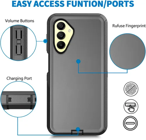 Vista 5 de Funda para Samsung Galaxy A17 5G, resistente a prueba de golpes, a prueba de polvo, 3 en 1, funda protectora resistente para Galaxy A17 5G (negro)
