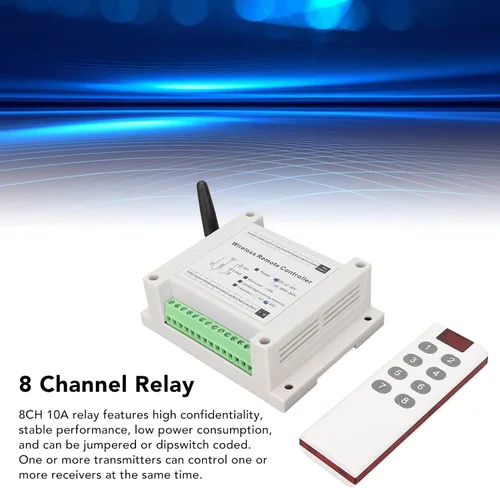 Vista 4 de Tablero de relé de canal, relé de 8 canales, 8CH 10A DC 12V-36V Control de lámpara Módulo de relé de interruptor de radio con control remoto