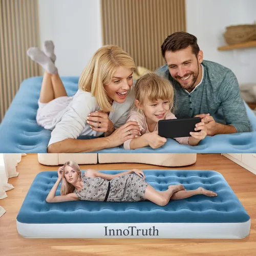 Vista 7 de InnoTruth Colchón de aire elevado con bomba incorporada, colchón inflable elevado de 18 pulgadas con bolsa de transporte para el hogar y campamento