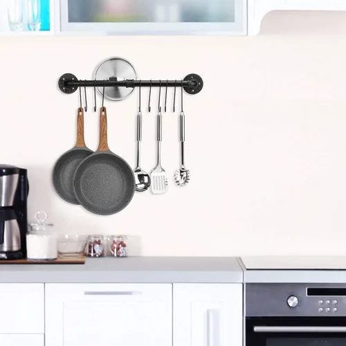 Vista 3 de Toplife Riel de ollas de 23.7 pulgadas, organizador de utensilios de cocina montado en la pared con riel colgante desmontable para sartenes y tapas