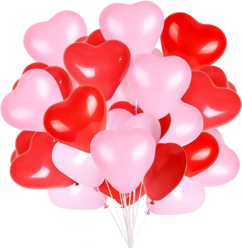 Vista 8 de 50 globos de corazón de amor de 10 pulgadas, globos de corazón de látex rojo para el día de San Valentín, boda, aniversario, compromiso, cumpleaños