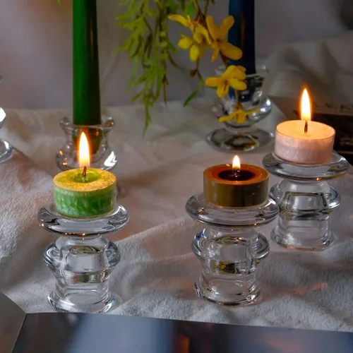 Vista 5 de Portavelas de cristal transparente, juego de 2 portavelas cónicos para bodas, decoración y comedor