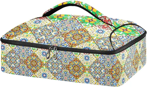 Vista 9 de Talavera mexicana - Porta platos con diseño de azulejos de cerámica, portátil, a prueba de fugas, aislado, para alimentos calientes o fríos, viajes