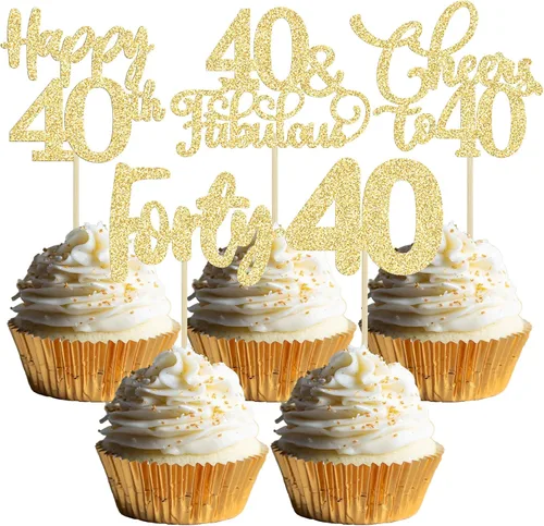 Vista 14 de Paquete de 30 adornos para cupcakes con purpurina de doble dígito para cumpleaños de 10 años, para cumpleaños, aniversario, fiesta, suministros