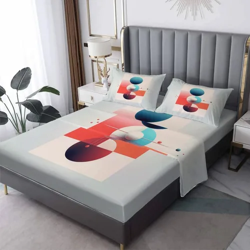 Vista 9 de Juego de sábanas geométricas tamaño individual, sábanas modernas de microfibra suave, bolsillo profundo, sábanas y fundas de almohada estampadas sin