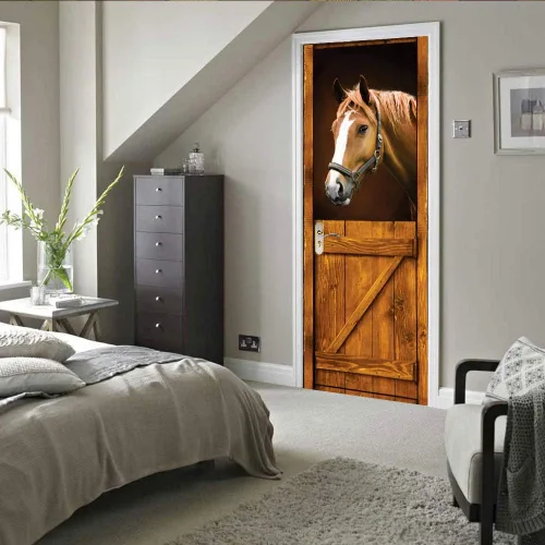 Vista 133 de Calcomanías 3D para puerta, murales para despegar y pegar, papel tapiz de caballo, calcomanías autoadhesivas extraíbles de PVC, impermeable, póster