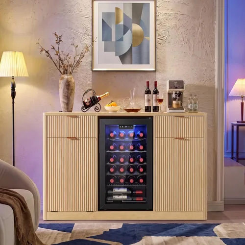 Vista 2 de RUNNA Barra de café de 59" con espacio para refrigerador y estación de carga (Natural#12)