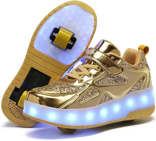 Vista 18 de Zapatos de patinaje LED para niños y niñas, tenis con ruedas desmontables y recargables intermitentes Negro