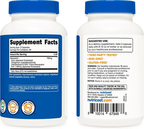 Vista 4 de Nutricost Resveratrol 0.017 onzas; 120 Cápsulas – 50% Trans-Resveratrol, 1