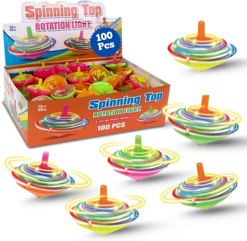 Vista 8 de Tops giratorios LED intermitentes para niños, recuerdos de fiesta a granel y premios de aula (clásico - 50 piezas)