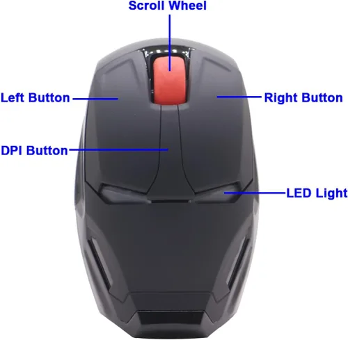 Vista 6 de Ratón inalámbrico Iron Man Mouse 2.4G Ratón óptico para computadora portátil de escritorio PC Mac (negro)