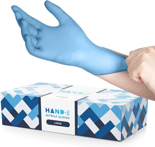 Vista 17 de Guantes desechables de nitrilo azul Hand-E Touch - Guantes de examen médico sin látex, sin polvo, seguros para alimentos, para cocinar