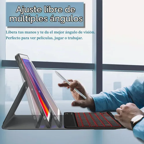 Vista 4 de Funda con teclado para Galaxy Tab S4 10.5 (SM-T830/T835, versión 2018), 7 colores retroiluminados desmontable inalámbrica con funda para Samsung