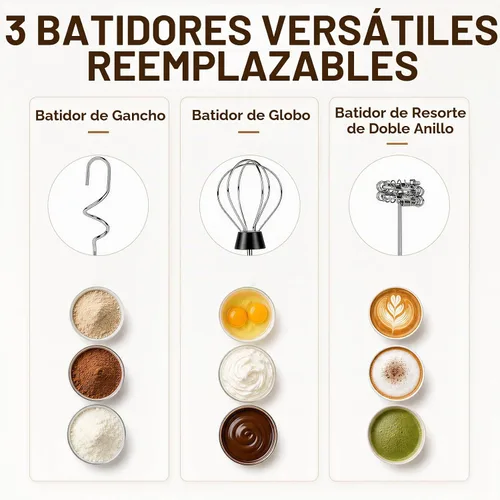 Vista 3 de Varita espumadora de leche recargable de mano con 3 cabezales Negro-De Mano