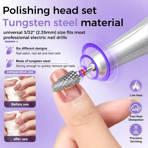Vista 3 de Fantexy Juego de brocas para uñas acrílicas, 3/32 pulgadas, brocas profesionales de tungsteno para uñas, herramientas de arte de uñas, manicura