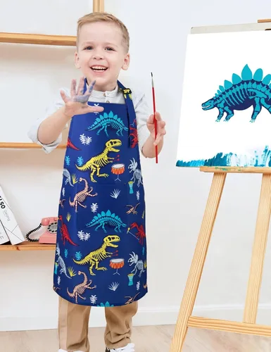 Vista 5 de Paquete de 2 delantales para niños pequeños, delantales artísticos para niños pequeños Dinosaurio