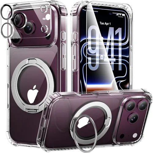 Vista 8 de Funda con soporte de anillo de 360° para iPhone 17 Pro Max con 1 protector de pantalla + 1 funda para cámara, compatible con MagSafe, funda trasera