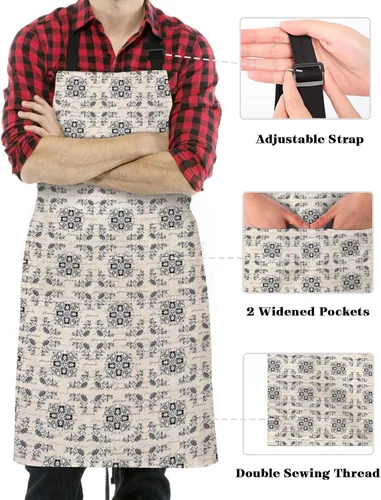 Vista 3 de Waterproof Apron with 2 Pockets, Vintage Middle Agesl Floral Text Pattern Adjustable Man and Women Kitchen Bib Apron for Baking Cooking Restaurant