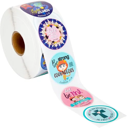 Vista 8 de Rollo de calcomanías con versículo bíblico, calcomanías religiosas para niños, manualidades de escuela dominical, suministros de estudio bíblico