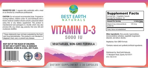 Vista 3 de Best Earth Naturals Vitamina D-3 5000 UI