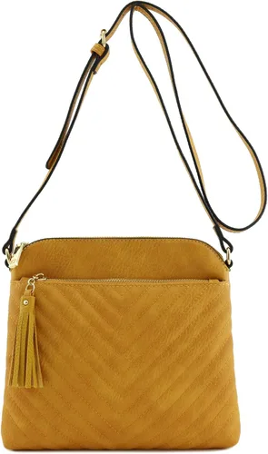 Vista 2 de Bandolera o bolsa mediana con patrón triangular, de estilo cruzado, acolchada y con borla