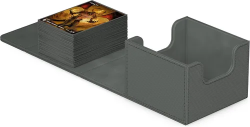 Vista 32 de Ultimate Guard Sidewinder 100+, caja de cubierta para 100 tarjetas TCG de doble manga, gris, cierre magnético y forro interior de microfibra para un