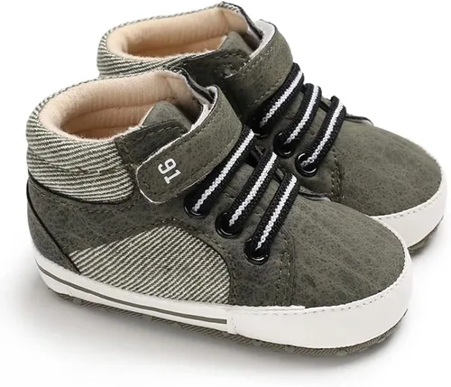 Vista 5 de Sekantrol Zapatos de cuna para recién nacidos, para niños y niñas, suela de goma suave, zapatos para bebés, zapatos deportivos de moda de caña alta