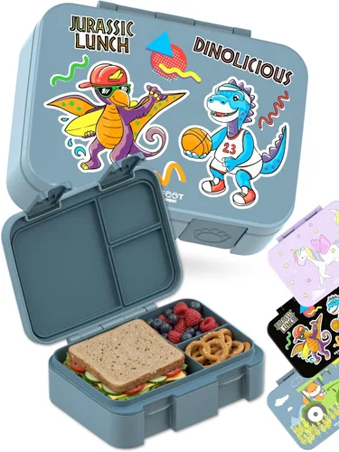Vista 30 de BEARFOOT Lonchera infantil con compartimentos – Compacta y ligera A prueba de fugas, sin BPA, apta para lavavajillas Diseño dibujado a mano