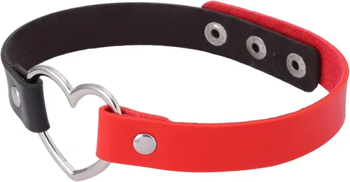 Vista 4 de Generic Atmneris - Gargantilla de piel sintética para mujeres y niñas, estilo de corazón, ajustable, unisex, negro y rojo