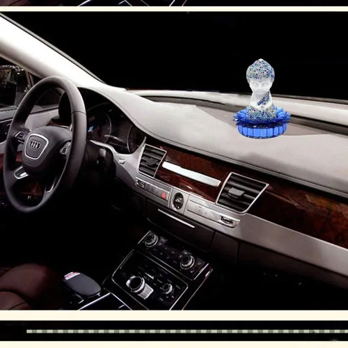 Vista 4 de Blanco cerámica Dimaond Lotus Buddha estatua coche/oficina/hogar interior bendición ornamento (azul)