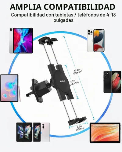 Vista 7 de Soporte para tableta de ventilación de automóvil, clip de ventilación de aire para automóvil con abrazadera de gancho de metal ajustable, compatible