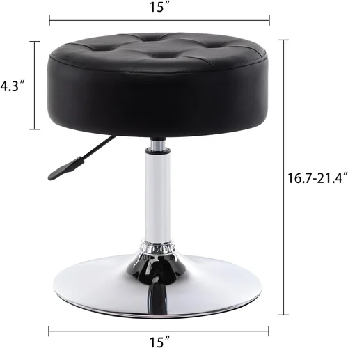 Vista 3 de DUHOME Taburete de tocador de cuero PU taburete de maquillaje silla de tocador altura ajustable taburete giratorio redondo otomano negro