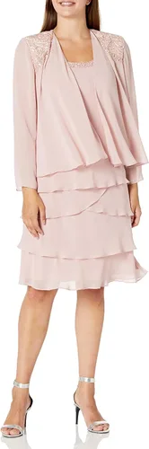 Vista 4 de S.L. Fashions Vestido de chaqueta escalonada adornado para mujer (Petite y Regular)