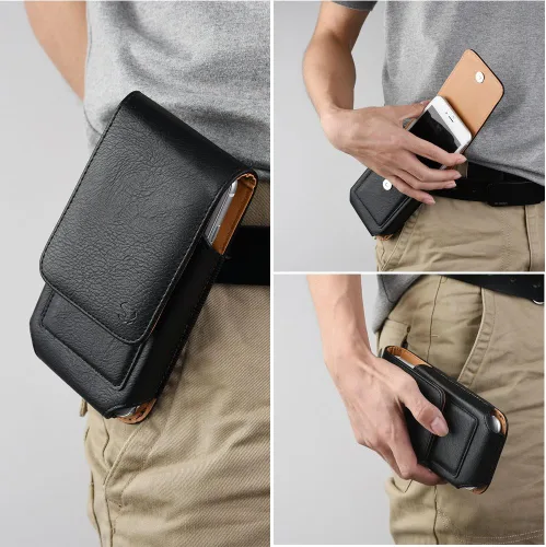 Vista 7 de Funda de cuero resistente con clip para cinturón, compatible con Samsung Galaxy Motorola Moto TCL Nokia iPhones Google Pixel OnePlus Sony Xperia